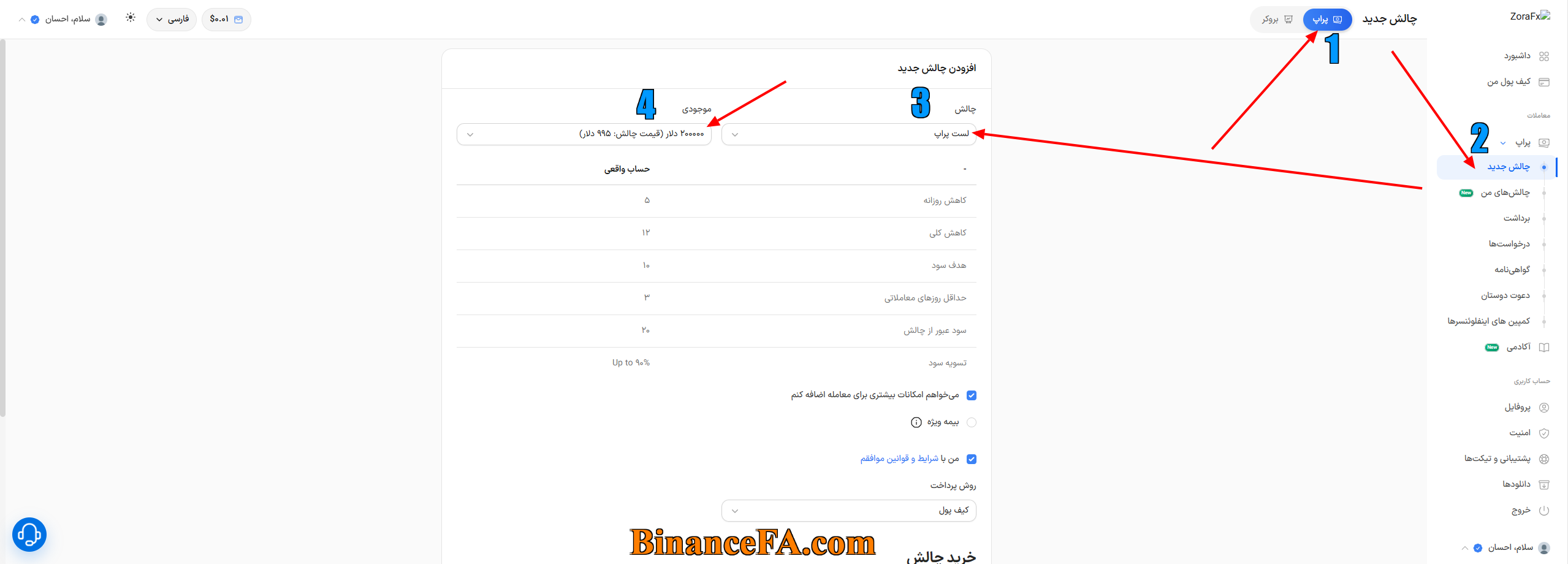 خرید چالش از پراپ فرم زورا اف ایکس ZoraFX